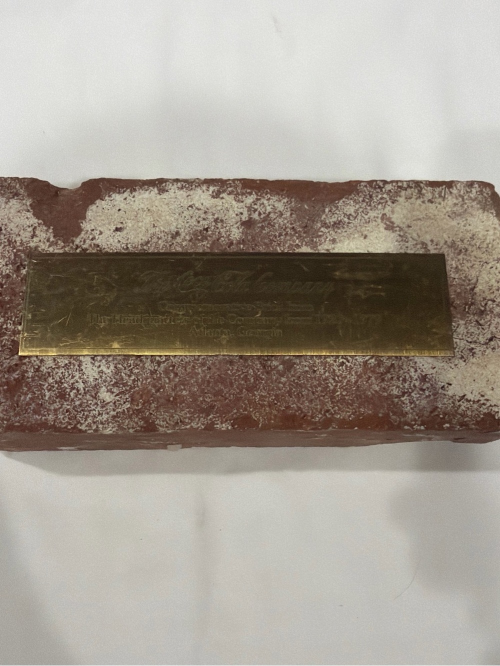 Coca Cola Commemorative Brick with Brass Plaque - Red and Gold 1920-1979
